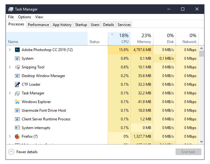 Windows Task Manager - Processes