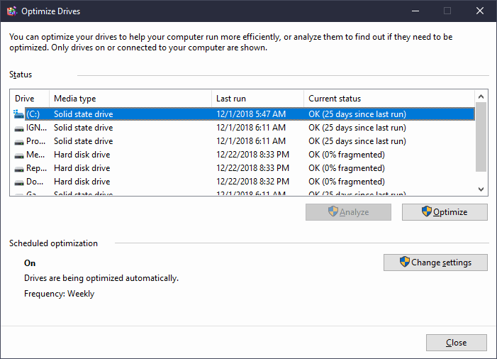 Windows Optimize Drives